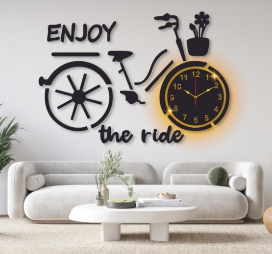 Bicycle Design Laminated Wall Clock With Backlight (black Color )